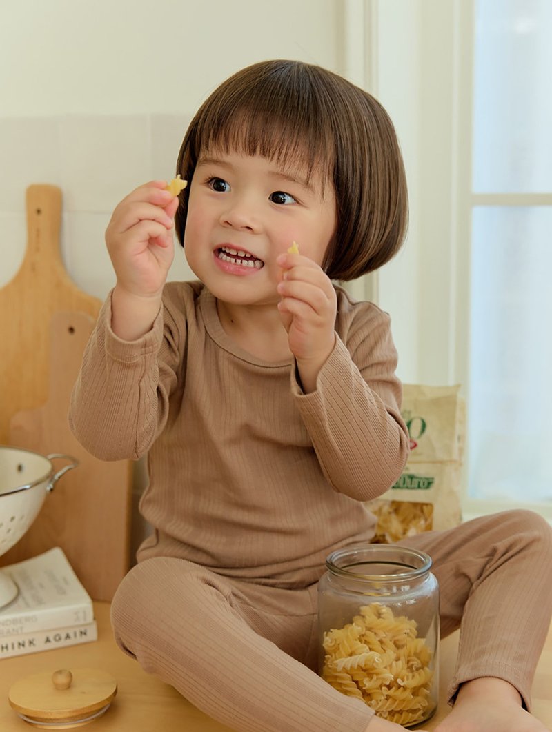 【新品】奶咖柔舒日常-直條雲柔衣長袖韓國童裝-K66009 - 男/女童裝 - 棉．麻 咖啡色