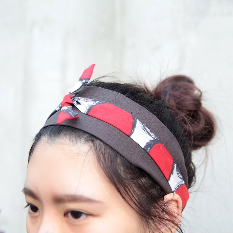Paris woman / exclusive color stitching strap / elastic hair band hand-Phillips - Hair Accessories - Cotton & Hemp Red