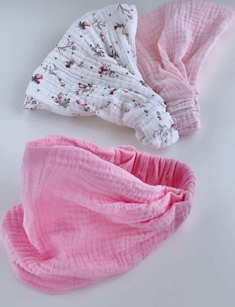 Cotton headband for girls, baby hat, toddler headscarf, muslin bandana - หมวกเด็ก - ผ้าฝ้าย/ผ้าลินิน ขาว