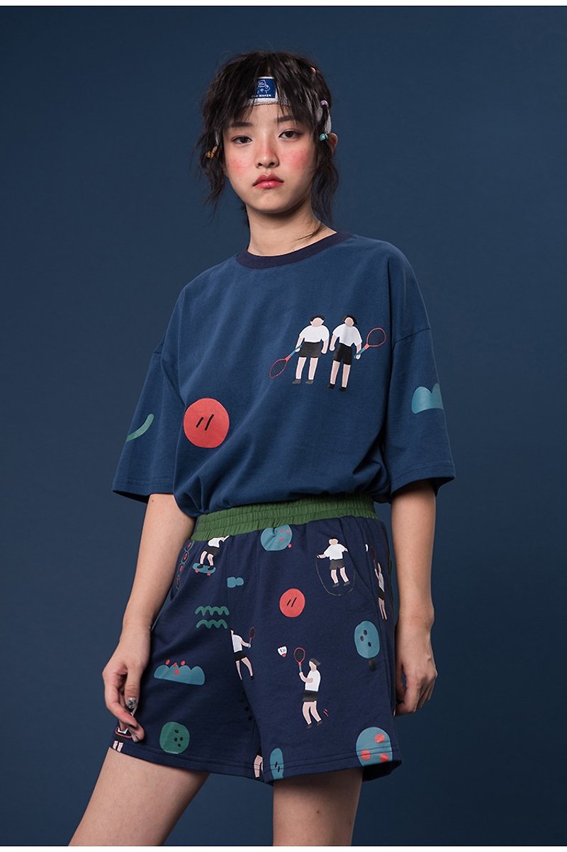 odd maker cotton printed elastic waist ins color matching Japanese girl casual sports shorts women - กางเกงขายาว - ผ้าฝ้าย/ผ้าลินิน 
