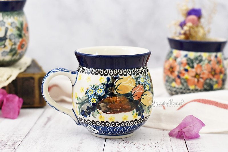 Polish pottery handmade-round belly cup / fat cup (small / medium / large) flower basket - แก้ว - ดินเผา 