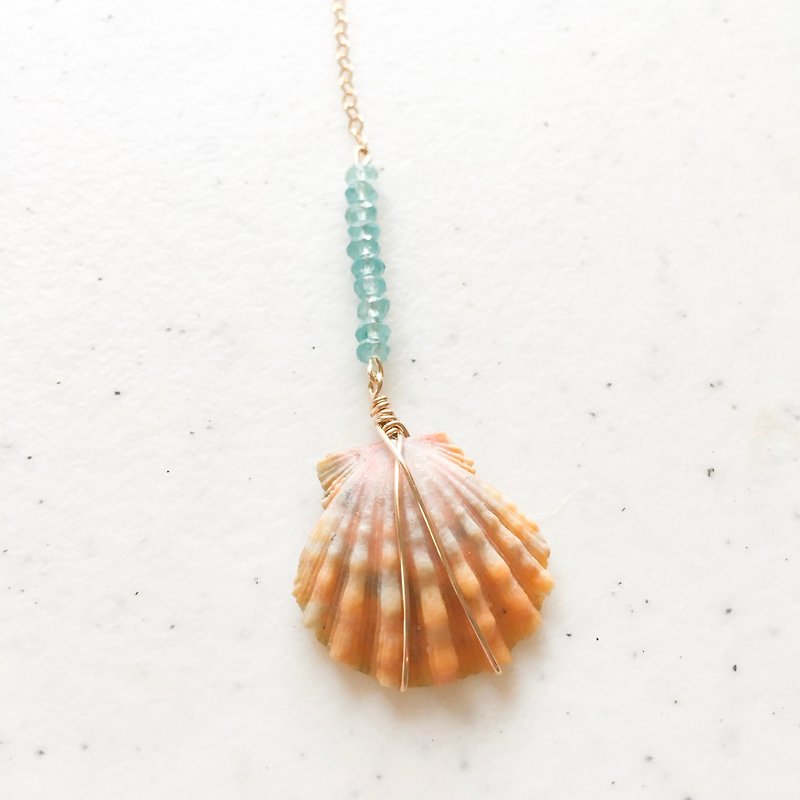 Sunrise shell necklace- aqua ocean. - Long Necklaces - Other Metals Gold