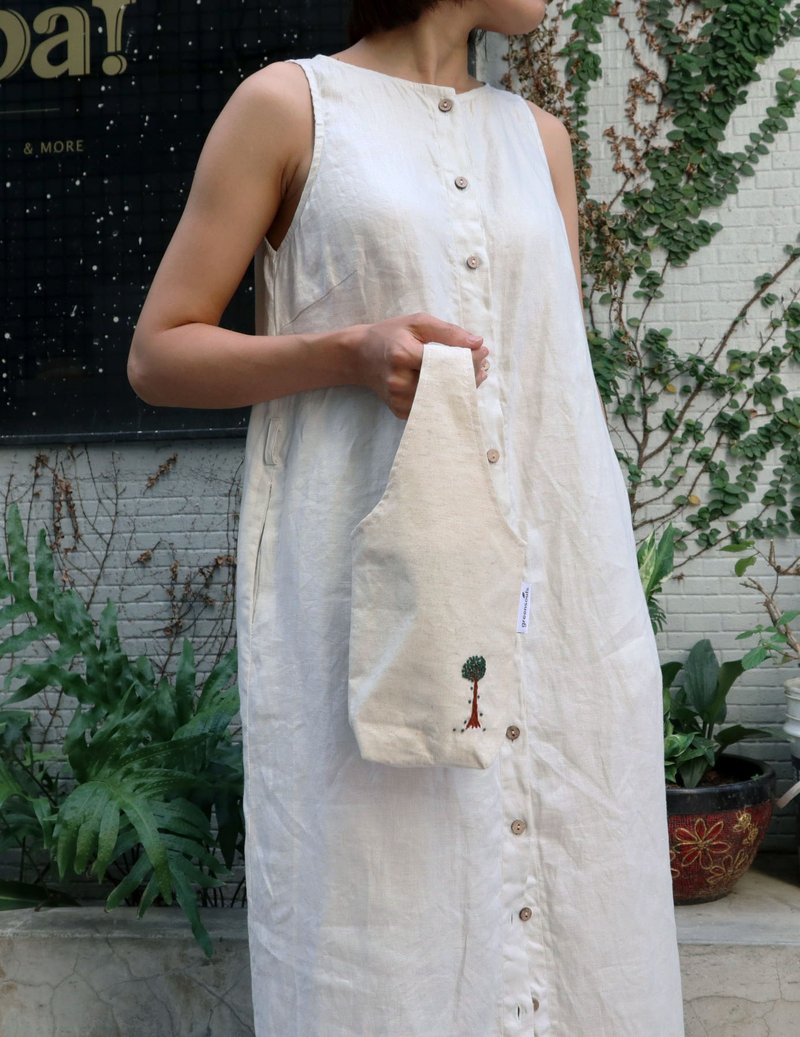 Blossom Tree Hand Embroidery Drinkbag - Other - Cotton & Hemp Green