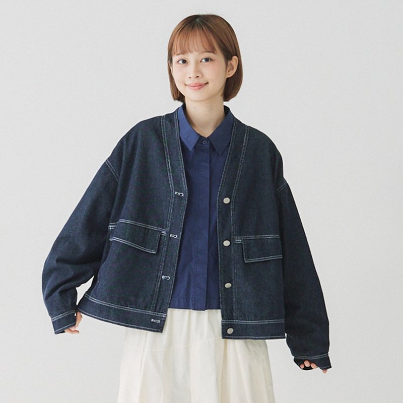 【Simply Yours】牛仔V領外套 藍F - 女裝外套/大衣 - 棉．麻 藍色