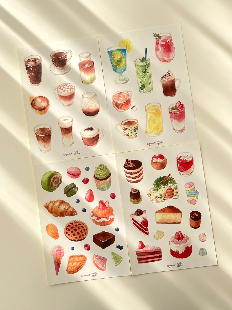Deco stickers-Coffee&Dessert;/Diary stickers, Illustration stickers, watercolor - 貼紙 - 紙 多色