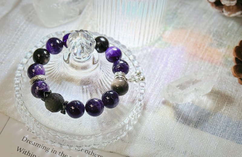 CaiYI&Caiyi/recruiting people, attracting wealth and clearing negative energy amethyst bracelet/ Silver Stone - Bracelets - Crystal 