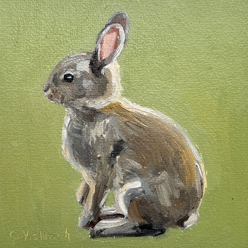 Bunny Painting Cute Rabbit Original Oil painting Animal Painting - โปสเตอร์ - วัสดุอื่นๆ 