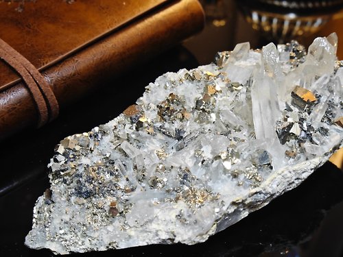 zen crystal jewelry 礦石水晶 天然黃銅礦晶簇|白水晶|crystal |擺設