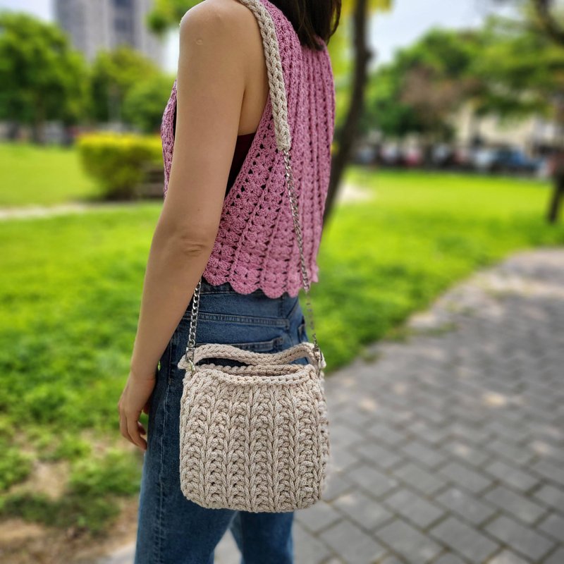豆腐包 Tofu bag / 手工鉤針編織包 - 手提包/手提袋 - 棉．麻 
