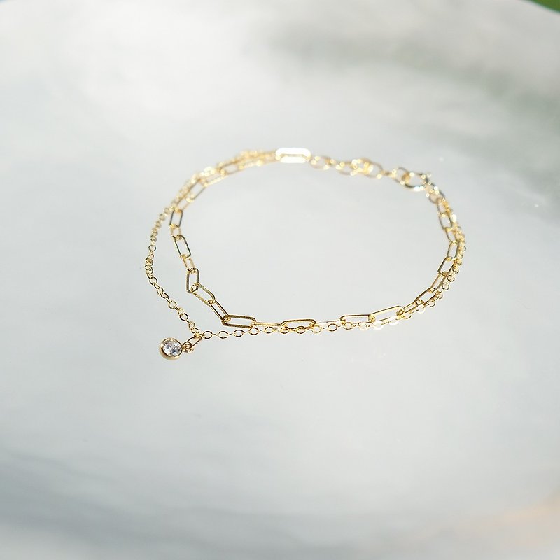 Small round diamond bracelet 14K gold-packed gold-injected double-layer bracelet washable non-fading simple style - สร้อยข้อมือ - เครื่องเพชรพลอย สีทอง