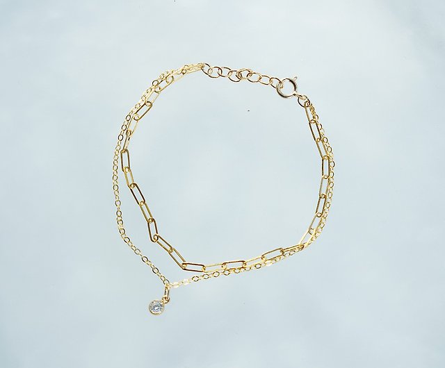 Small round diamond bracelet 14K gold-packed gold-injected double