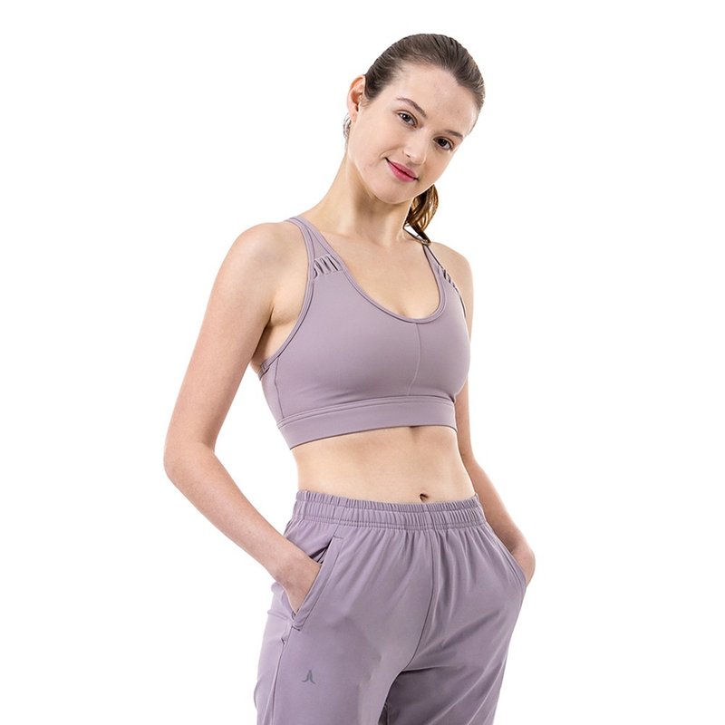【NAMASTE】Sasha 扭轉造型短上衣 - 粉紫 - 運動內衣 - 尼龍 紫色