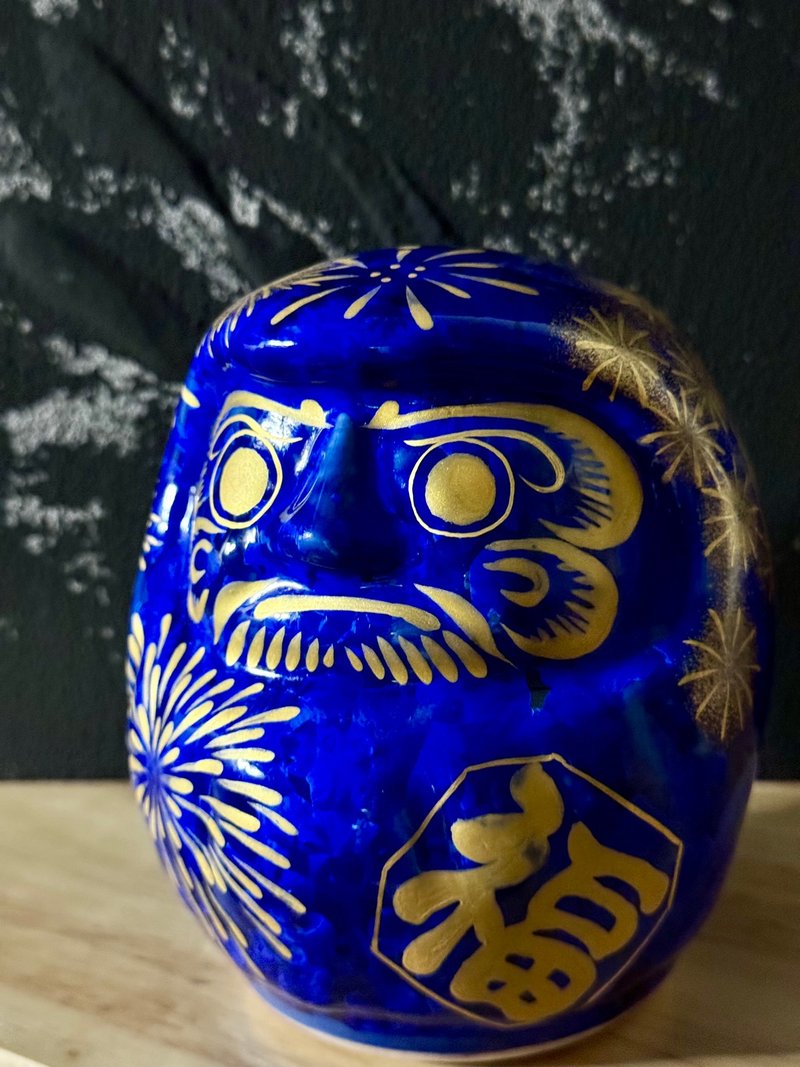 京燒 清水燒 |花結晶 達磨 中 瑠璃X金彩 花火 - 擺飾/家飾品 - 陶 藍色