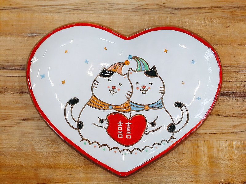 [モデリングディスク] cat little prince─結婚する - 小皿 - 陶器 