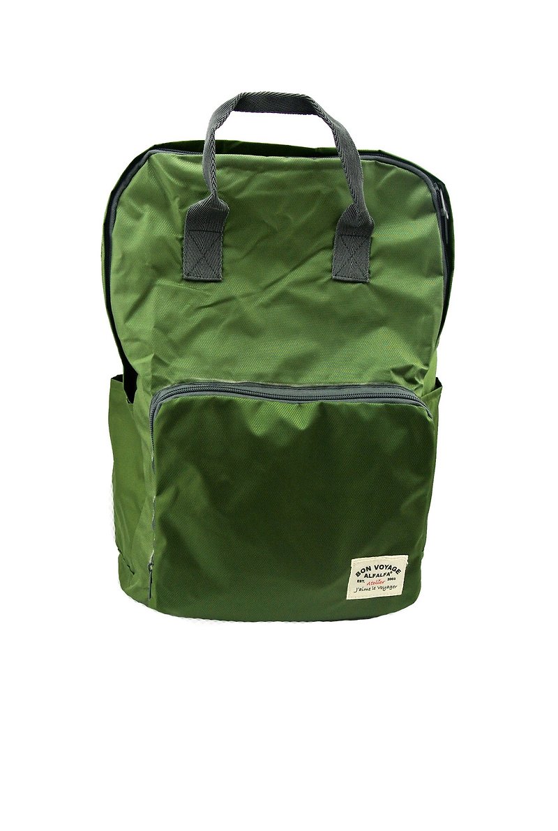 聚酯纖維 後背包/書包 綠色 - 軍綠色英倫風可摺式背包