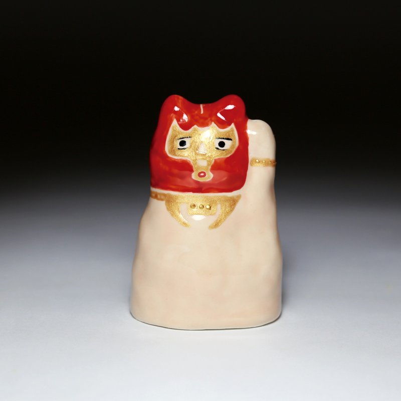 Street Lucky Lucky Cat-Boxer_Red - ของวางตกแต่ง - ดินเผา สีทอง