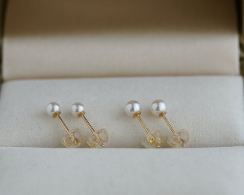 KOKO PEARL JEWELRY 日本直送 超稀有 小米珠 3mm 3.5mm Akoya珍珠耳環 耳釘 耳針 18k