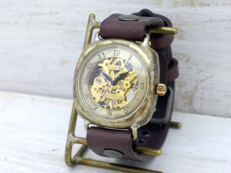 Handmade watch BHW128 Manual winding Brass 36mm cushion case Arabic numerals - นาฬิกาผู้หญิง - ทองแดงทองเหลือง สีทอง
