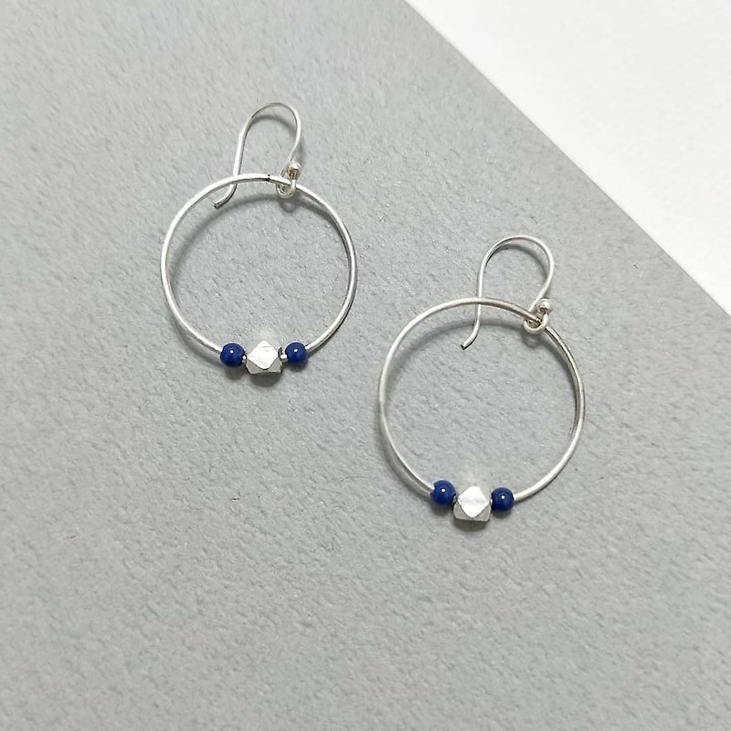 │Simple│Lapis Lazuli Hoop• Natural Stone• Stud Earrings• Hoop Earrings• Sterling Silver Earrings - ต่างหู - โลหะ 