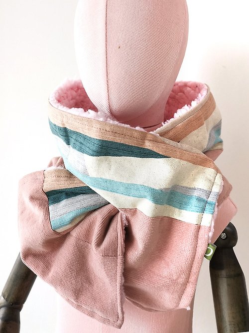 Oval Creative 聖誕禮物 粉紅色拼布毛毛圍巾 頸巾 親子 情侶 保暖頸巾