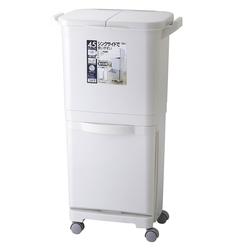 Japan RISU (H&H series) vertical double-layer classification with wheels (double cover) trash can 45L - Trash Cans - Plastic 