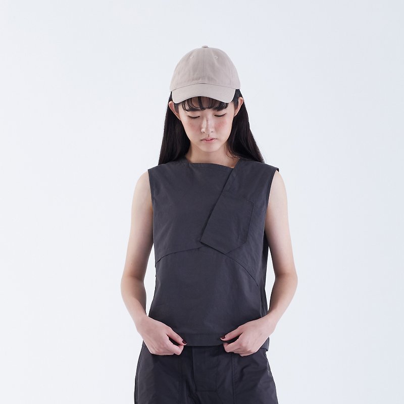 TRAN - Crossbody vest shirt - เสื้อผู้หญิง - ผ้าฝ้าย/ผ้าลินิน สีกากี