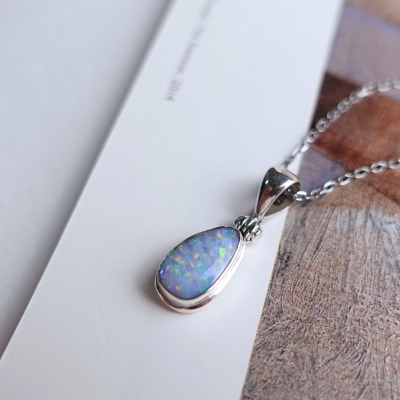 Dream Elf natural Australian gravel back opal smart and colorful color-changing sterling silver necklace gift choice - Necklaces - Sterling Silver Multicolor