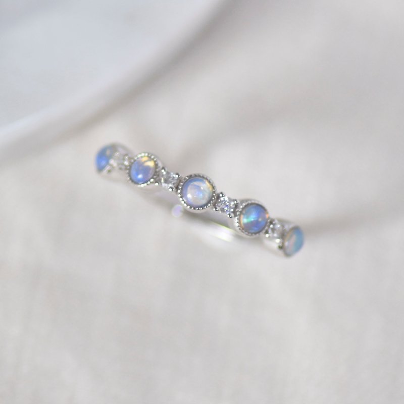 藍蛋白石相連戒指 - 925純銀 - 鋯石 - 歐泊 - 戒指 - 寶石 