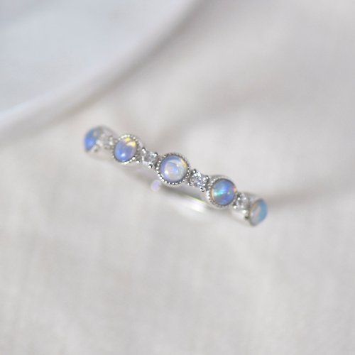 Michelle Yuen Jewelry 藍蛋白石相連戒指 - 925純銀 - 鋯石 - 歐泊