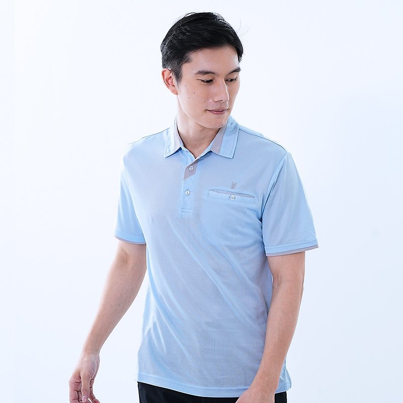 Men's Moisture Wicking and Anti-UV Functional POLO Shirt GS1037 (M-6L Large Size) / Light Blue - Men's Sportswear Tops - Polyester Blue