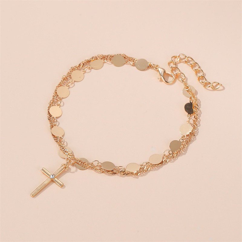 [SoLight Salt Blue] SL254 Fashionable Double Layer Joy Cross Bracelet - Bracelets - Other Materials Gold