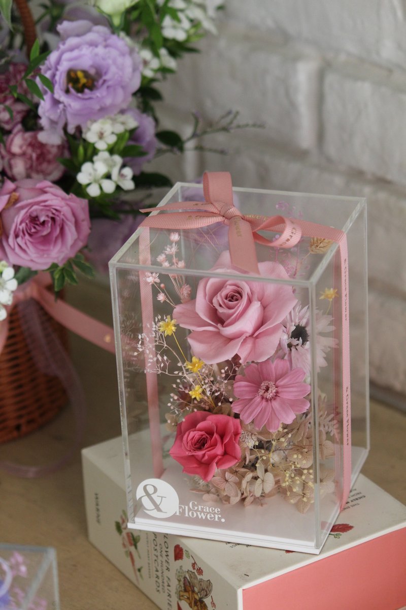 [Pink Acrylic Preserved Flowers] Congratulations Flower Gift/Home Decoration/Opening Flower Box - Dried Flowers & Bouquets - Plants & Flowers Pink