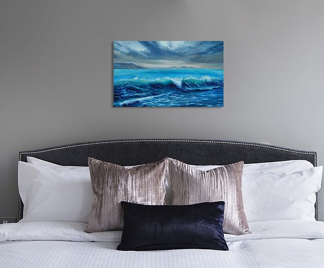 海景オリジナル油絵海の家の壁の装飾海の芸術海の波風景 - ショップ 