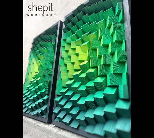 ShepitWorkshop Set of 2 Artwork - 3D Wood Wall Art - Acoustic Panels - Green Decor - Music Room