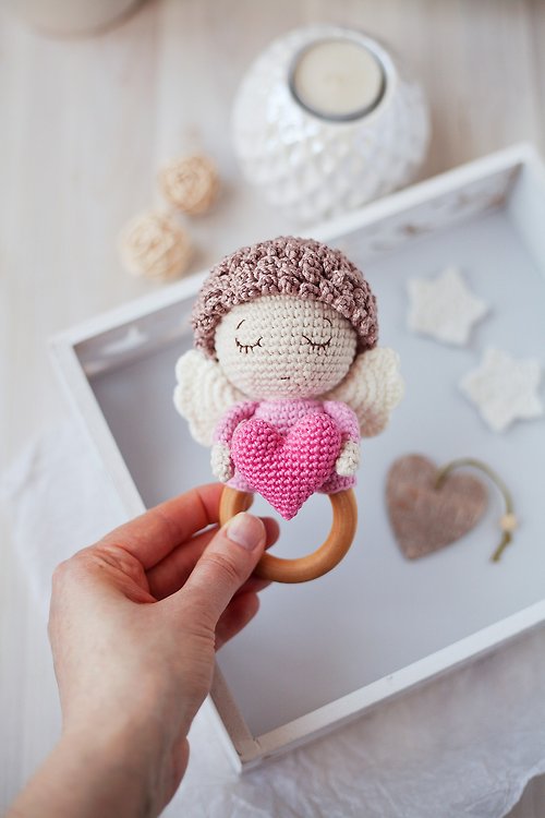 MaraBooHandmade Crochet Pattern Angel with Heart Baby Rattle - Digital Item