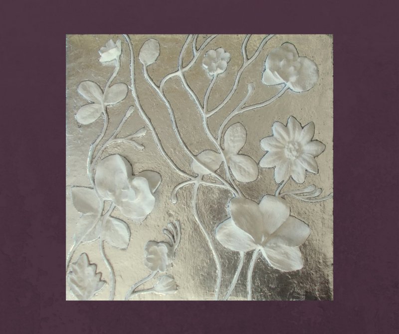 花牆藝術 3d 淺浮雕 銀色藝術作品 白色和銀色牆壁藝術 - 壁貼/牆壁裝飾 - 其他材質 銀色