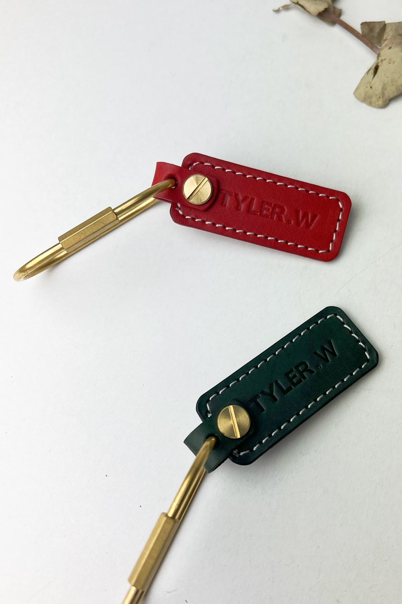 【免費刻名】黃銅刻名鑰匙圈 l 專屬刻名 l - 鑰匙圈/鑰匙包 - 真皮 紅色