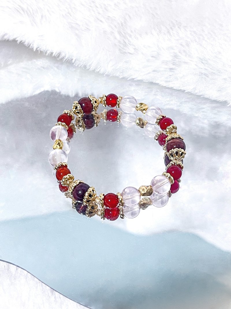 Red tiger eye • Southern red ice agate • Rose quartz | 14K gold-filled crystal bracelet - สร้อยข้อมือ - คริสตัล สีแดง