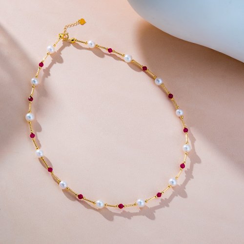 Olina Pearl Akoya 紅寶石 18K黃金 特色項鏈