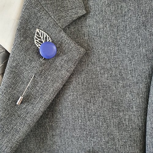 Leather Novel Blue men's lapel pin Leather gifts for him 3rd anniversary Small boutonniere