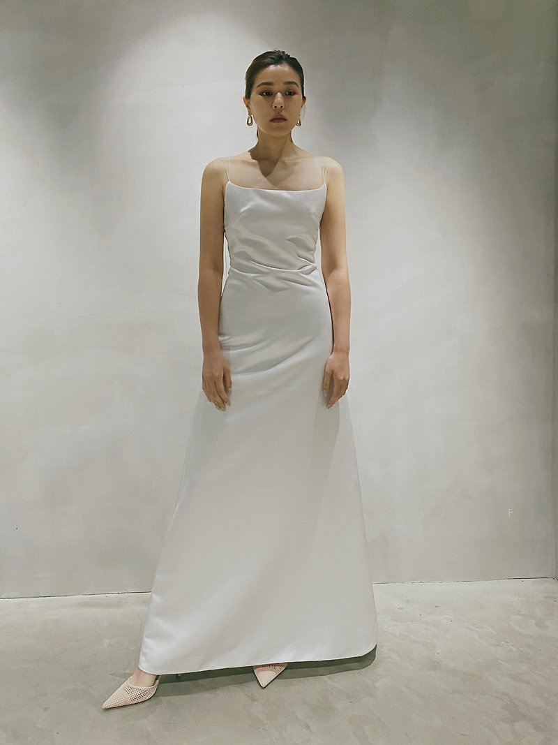 & Philosophy Simple Wedding Dress-Rope Sling Halter One-piece Dress - ชุดเดรส - วัสดุอื่นๆ ขาว