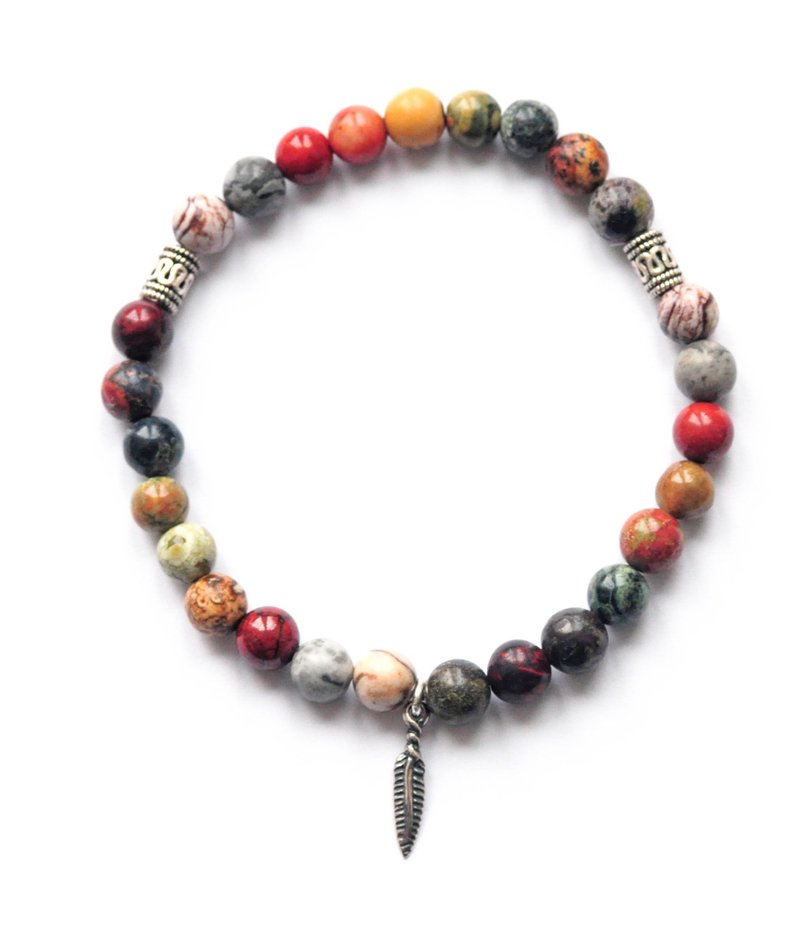 Jasper Bracelet, 925 Silver, boho jewelry, traveler stone, Aries gift, Virgo gem - 手鍊/手環 - 寶石 多色
