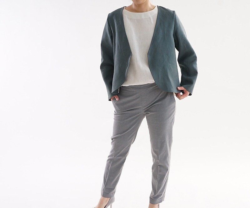 linen / linen bolero / cardigan / outerwear / long sleeve / b1-8 - Women's Casual & Functional Jackets - Cotton & Hemp Green