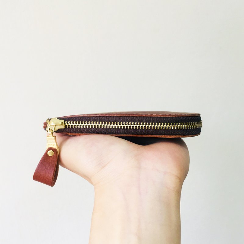 Cash & Card Qing Fu Side Zip Short Wallet - Brown - Wallets - Genuine Leather Brown