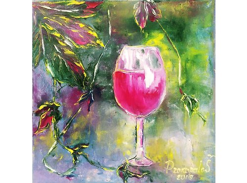ArtSvitlana Italy Painting Glass Wine Art Original artwork Classic Still Life Small Painting