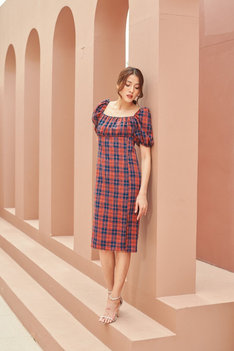 【Off-Season Sales】Secret lady dress (red/navy) - ชุดเดรส - เส้นใยสังเคราะห์ สีแดง