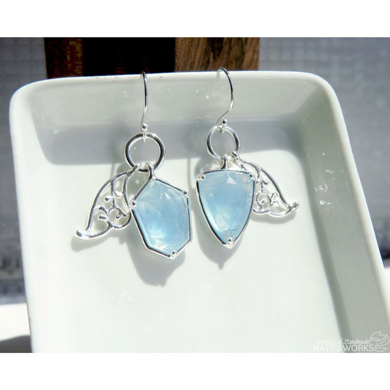 rose-cut Aquamarine earring - ต่างหู - เครื่องเพชรพลอย สีน้ำเงิน