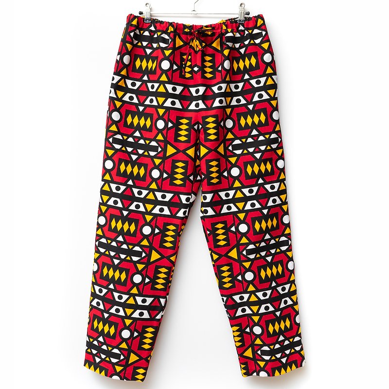 African wax print pajamas pants Semakaka Angola for men - Women's Pants - Cotton & Hemp Red
