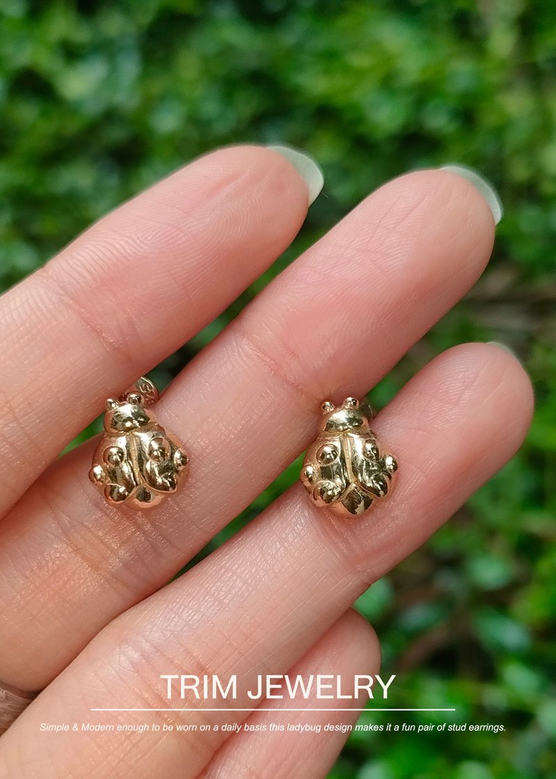 LadyBugs 925 Sterling Silver Earrings - 耳環/耳夾/耳骨夾 - 純銀 金色