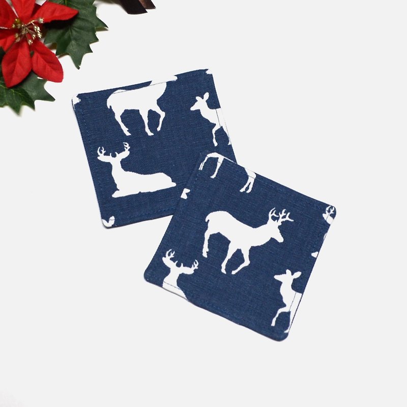 Deer Silhouette Premier Navy coaster set of 2 - Coasters - Cotton & Hemp Blue